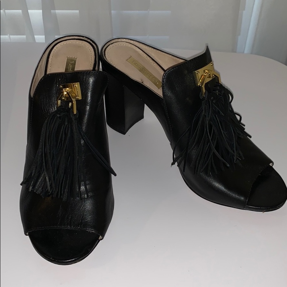 Louise et Cie heels in black and gold with tassel
